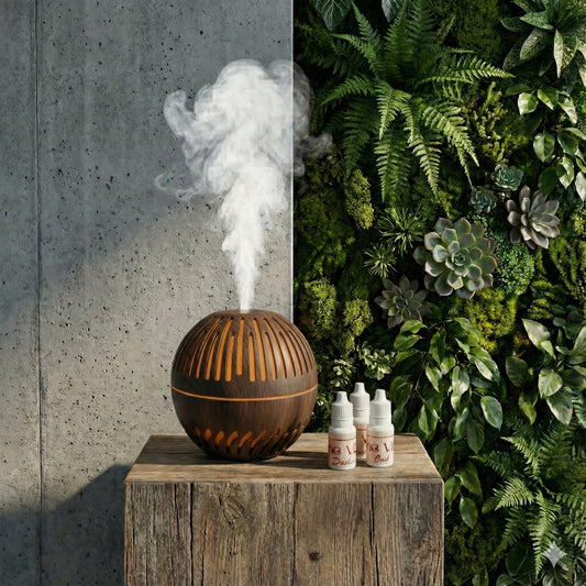 Fine Vibe™ Natural Wood Grain Sphere Aroma Humidifier | Ultrasonic & Ambient Light