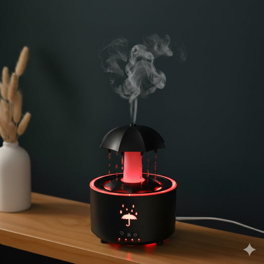 (3 Free Luxury Scents) Rain Cloud Humidifier & Aroma Diffuser (Umbrella Design) | Raining Water Drip & Night Light