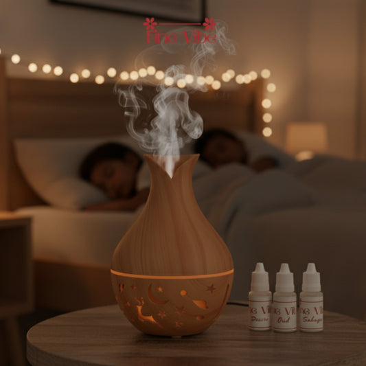(3 Free Luxury Scents)Vase Shaped Starry Edition: Wood Grain Humidifier
